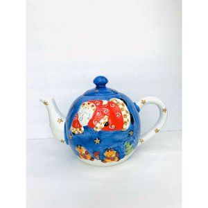 SANTA CLAUS Teapot Holiday Christmas Pottery Large 10.5" Hand Painted